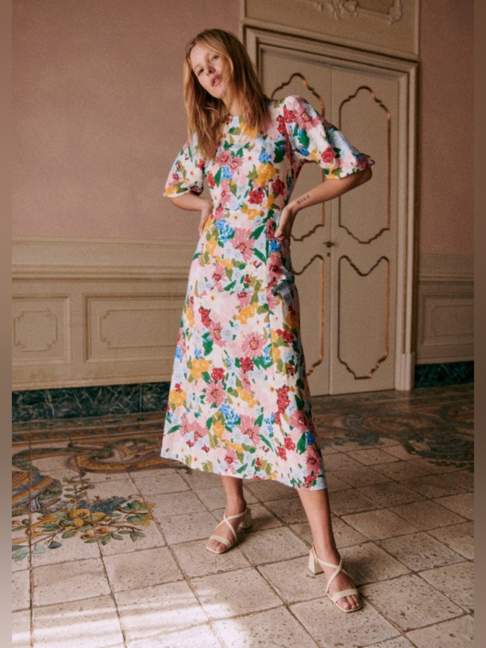 Sezane Jiana Dress in Pastel Flowers, Size FR 36 / US 4
